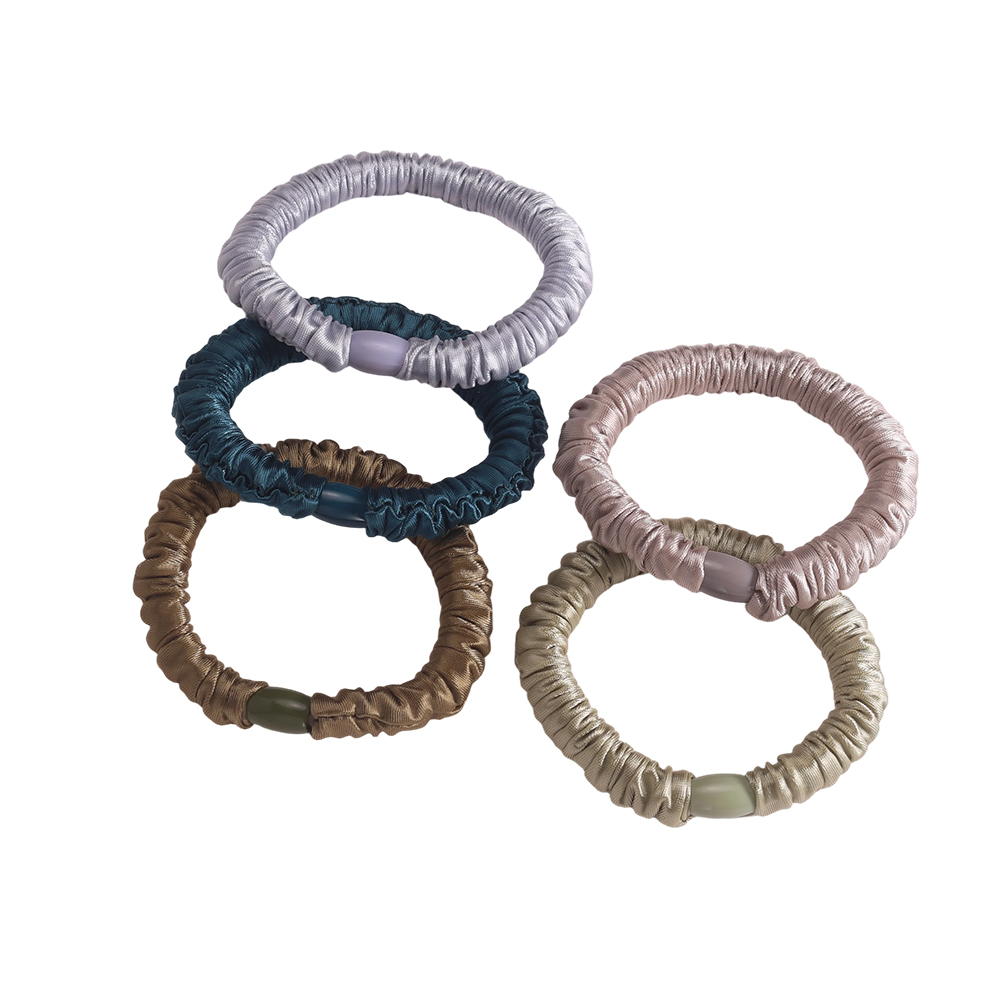 Set of 5 dark-coloured pastel satin scrunchies    