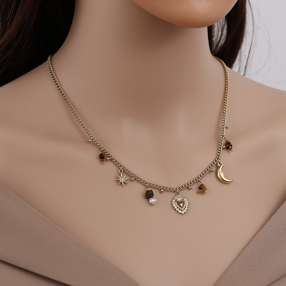 Stainless steel necklace 42cm Natural Stone And Charms