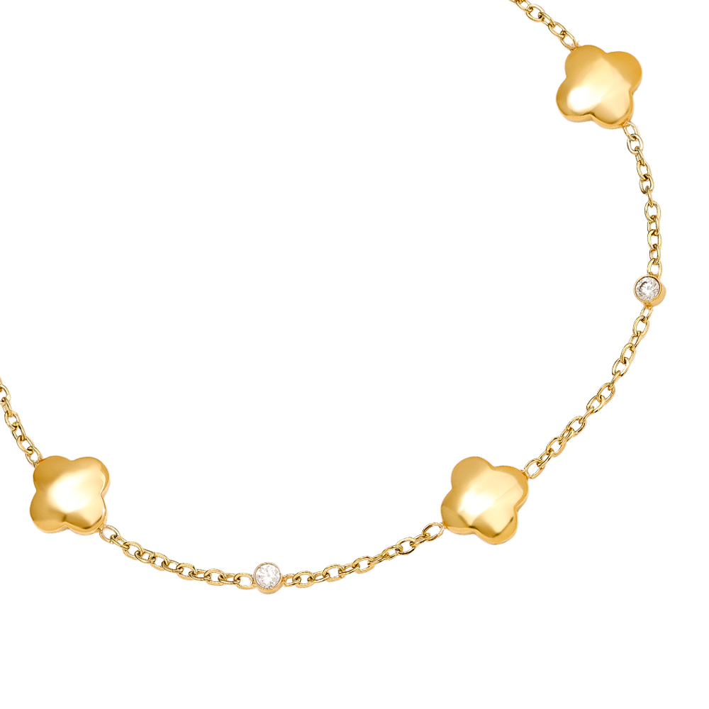 Stainless steel bracelet 16cm Classic Luckly Flower And Diamond Dots