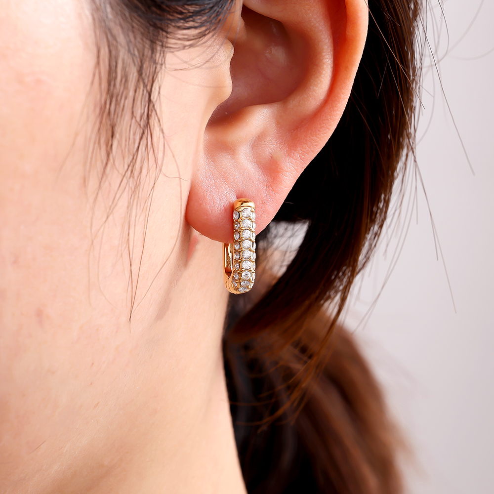 Stainless steel earrings 13*17mm Diamond Oval Hoop