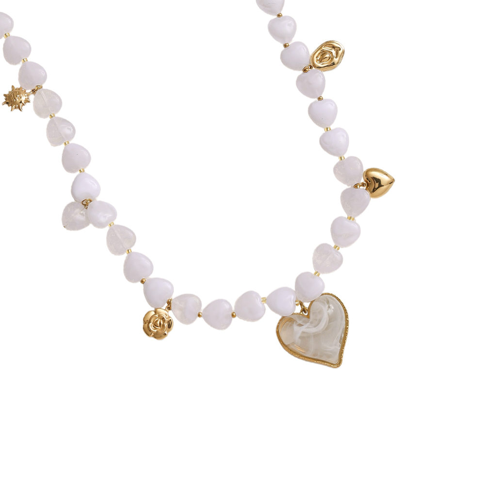 Stainless steel necklace 87cm small resin hearts