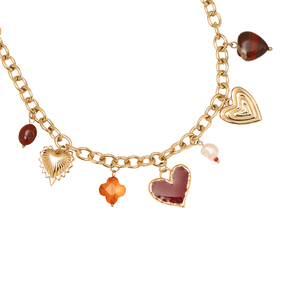 Stainless steel necklace 40cm Red Heart And Charms