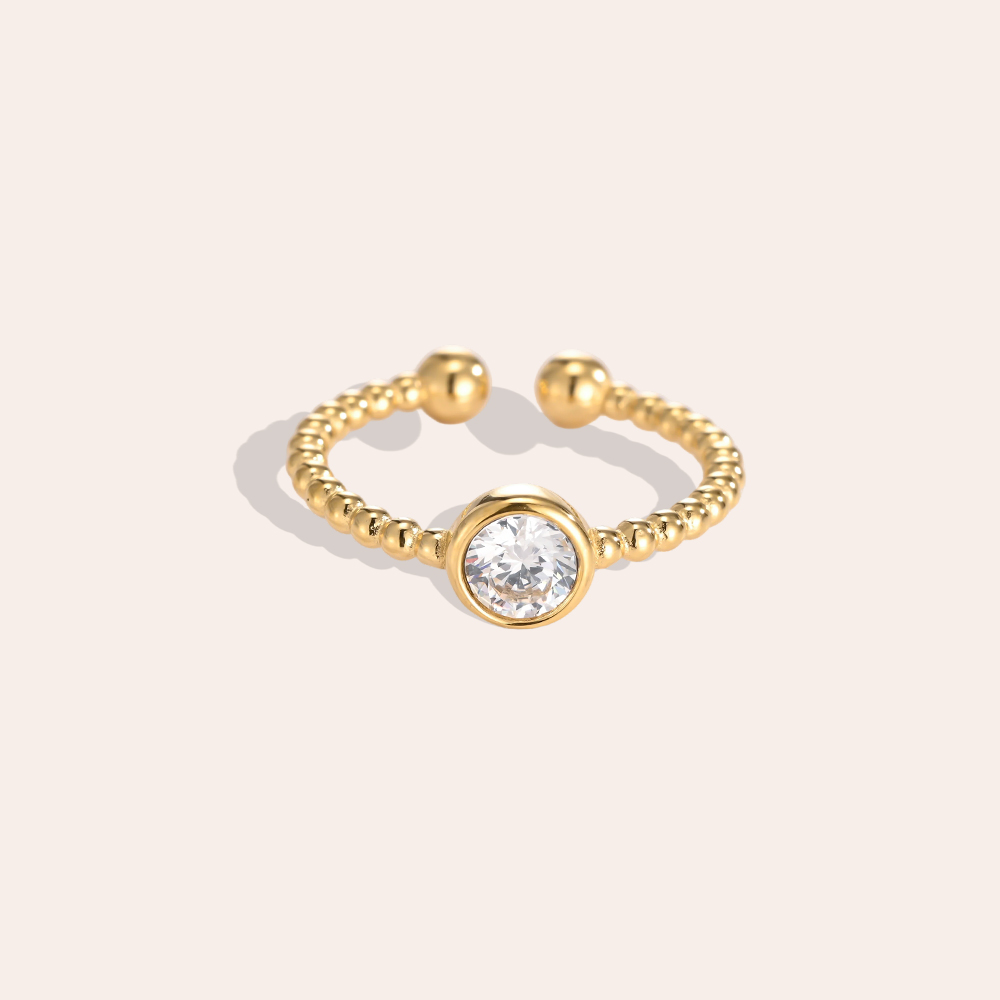 Stainless steel ring, adjustable, round zirconia