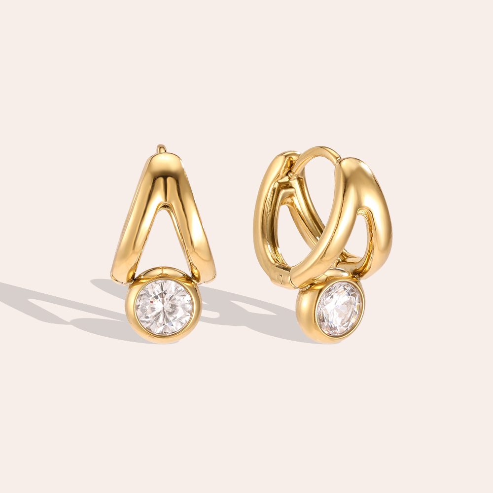Stainless steel earrings, 18 × 0.9 mm, round cubic zirconia hoop earrings   