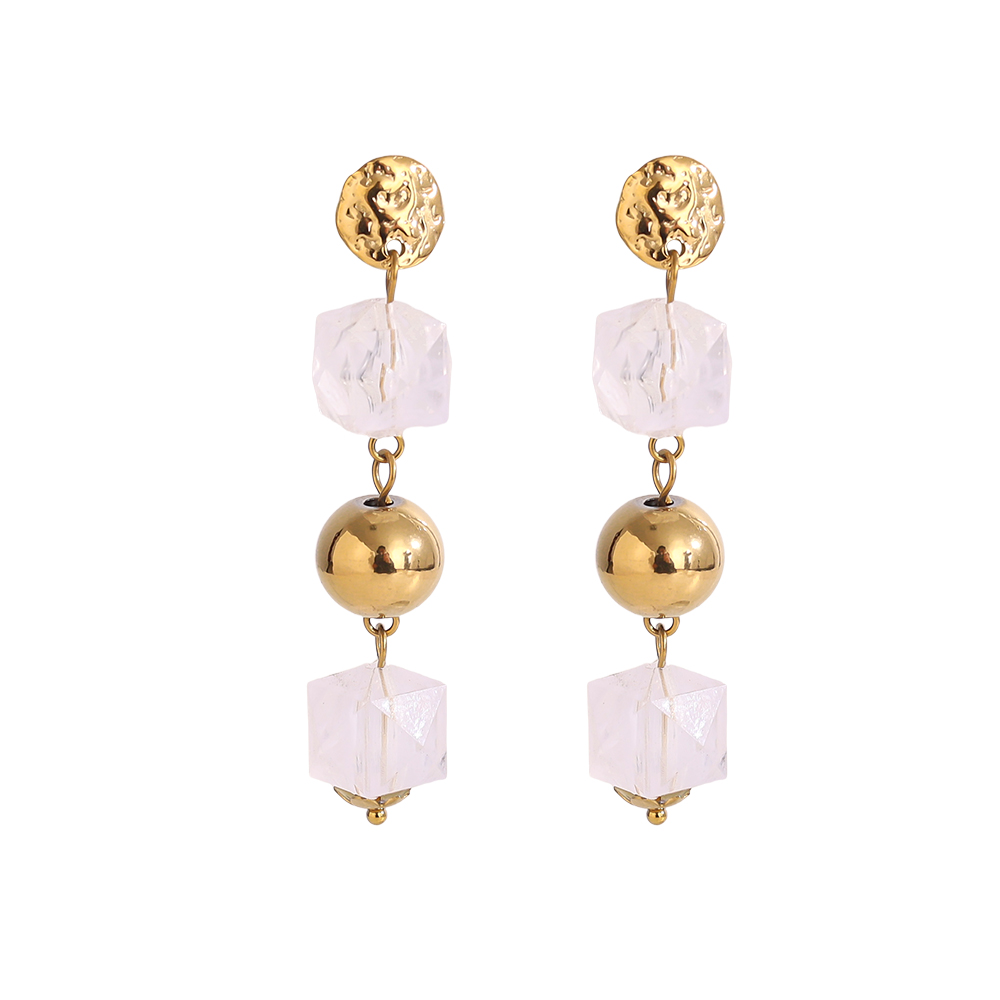 Stainless steel earrings 6cm Acrylic and gold beads