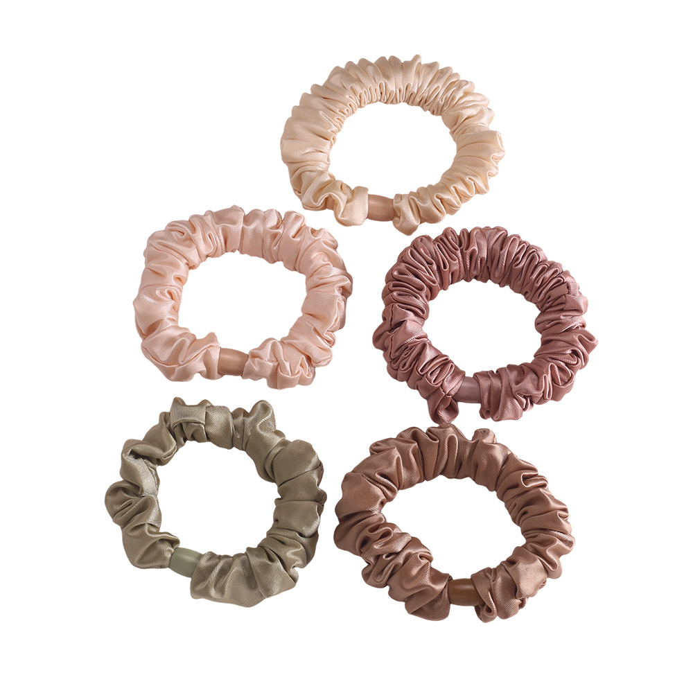 Set of 5 light-coloured pastel satin scrunchies   