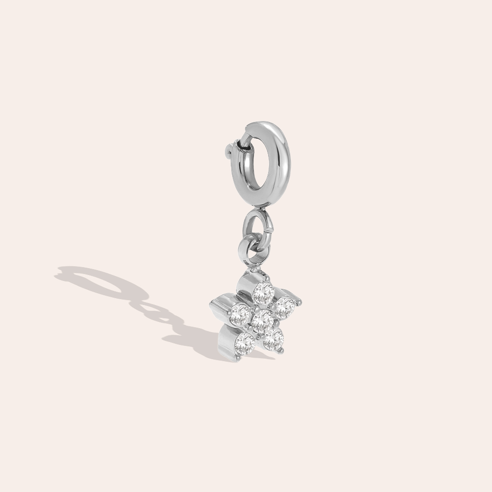 Stainless steel pendant 15mm zirconia flower with spring clasp