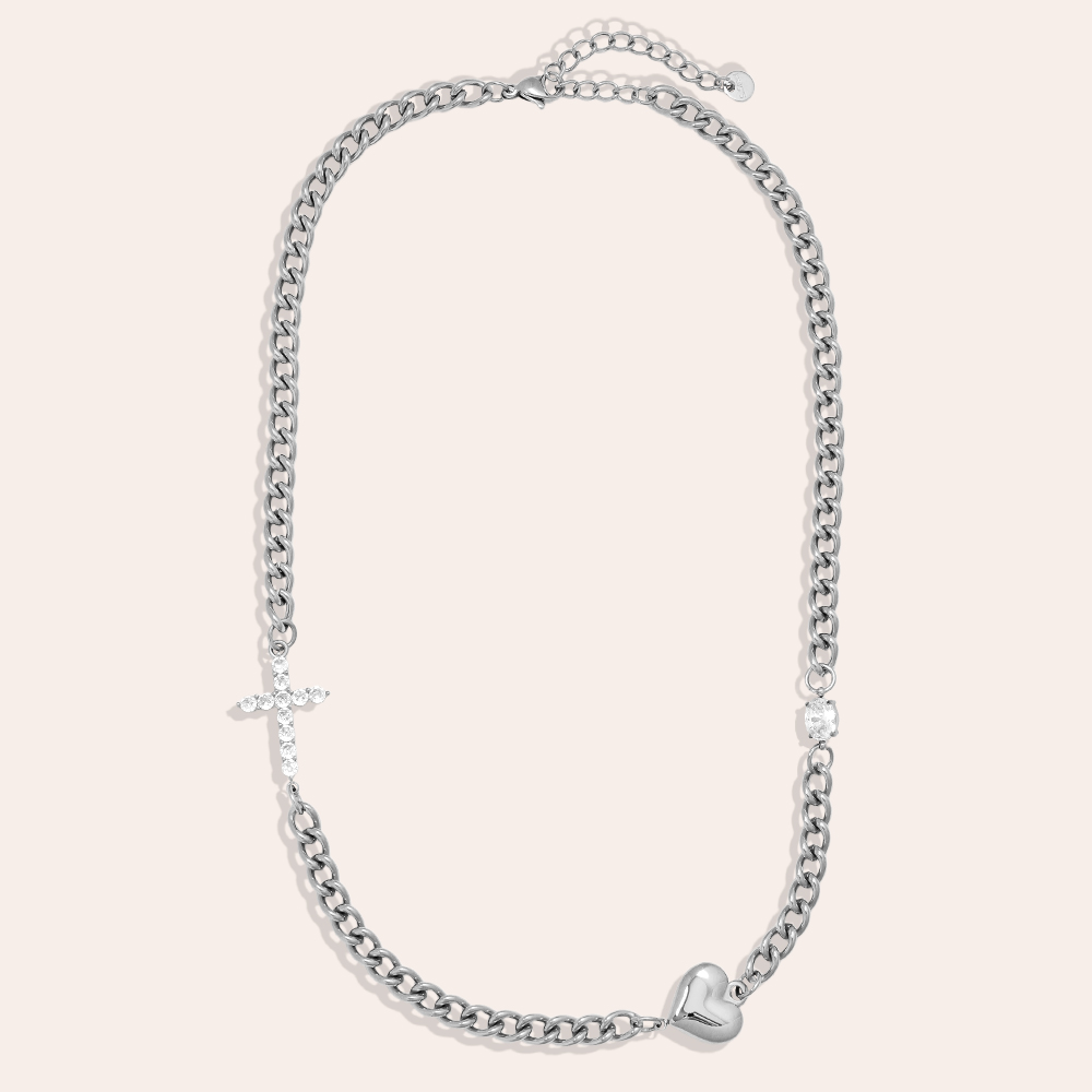 Stainless steel necklace 45cm Heart And Diamond Cross