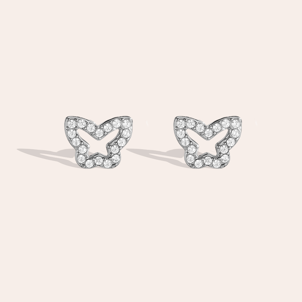 Stainless steel earrings 9mm zirconia butterfly