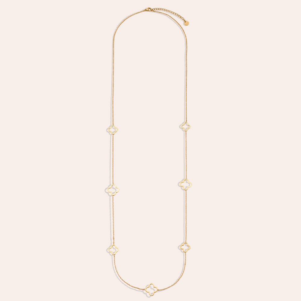 Stainless steel necklace, 80 cm, with a simple four-leaf clover  