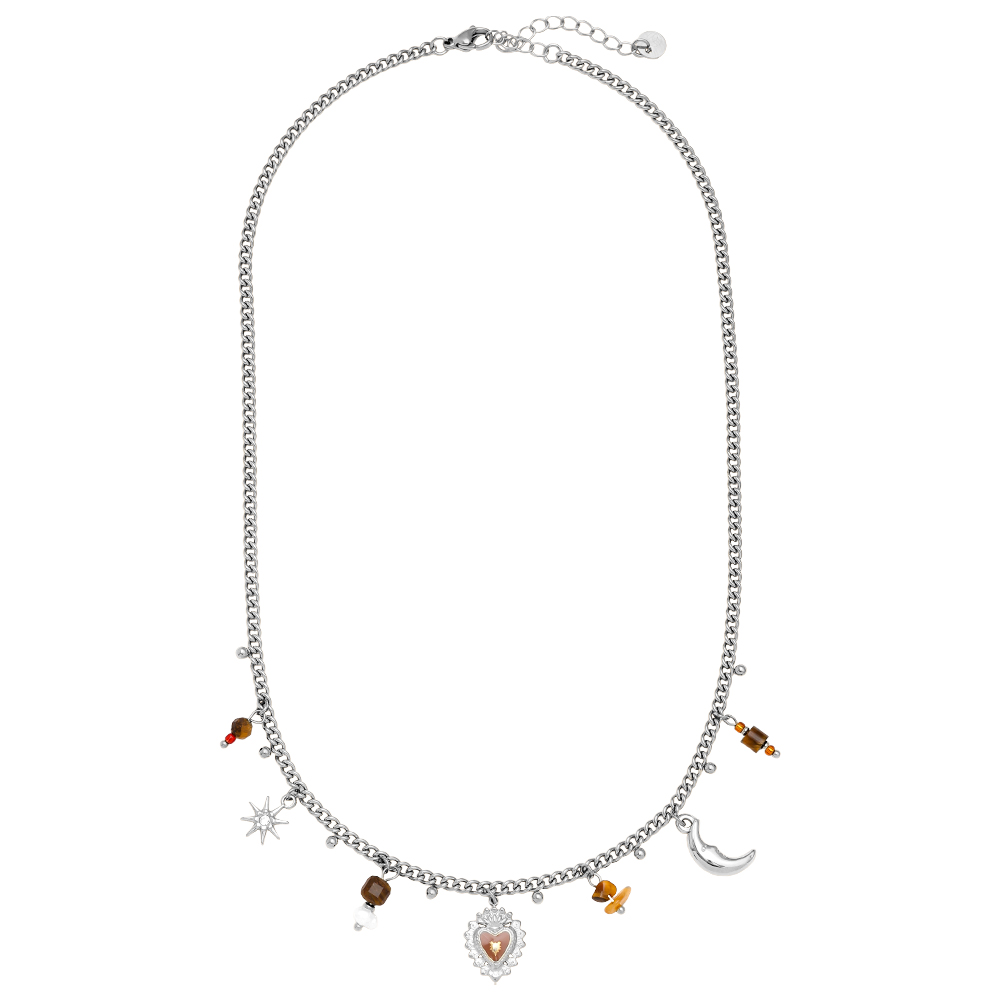 Stainless steel necklace 42cm Natural Stone And Charms