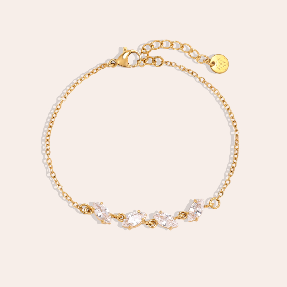 Stainless steel bracelet, 17 cm, with four cubic zirconia stones