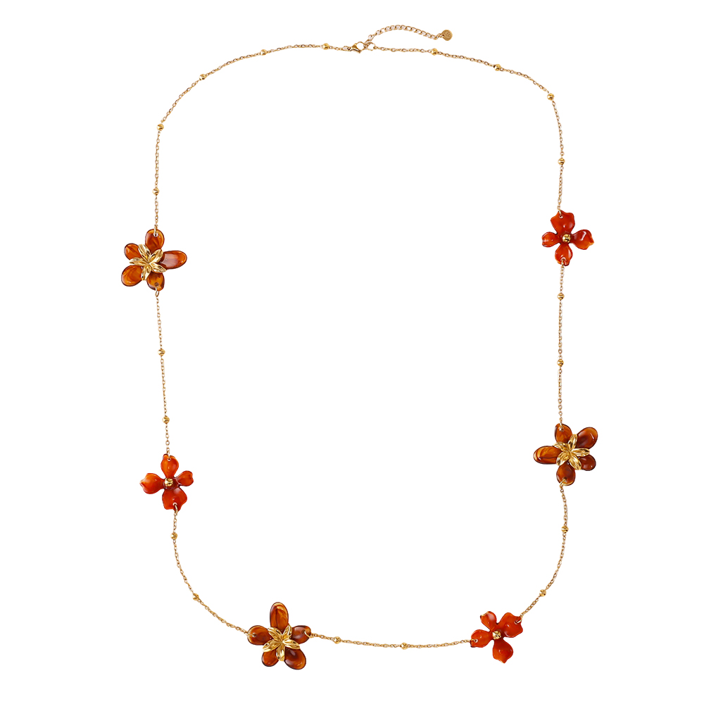 Stainless steel necklace 94cm acrylic flower