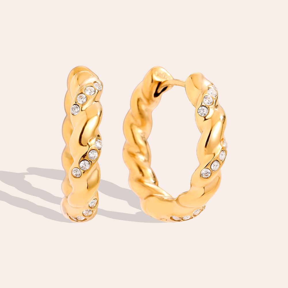 Stainless steel earrings 3cm Mini Diamond In Twist Hoop