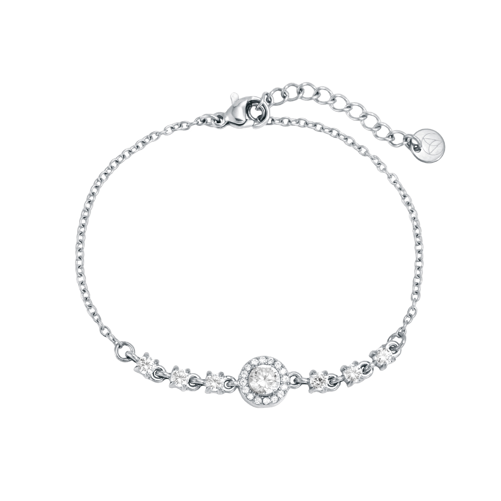Stainless steel bracelet, 17 cm, with sparkling cubic zirconia