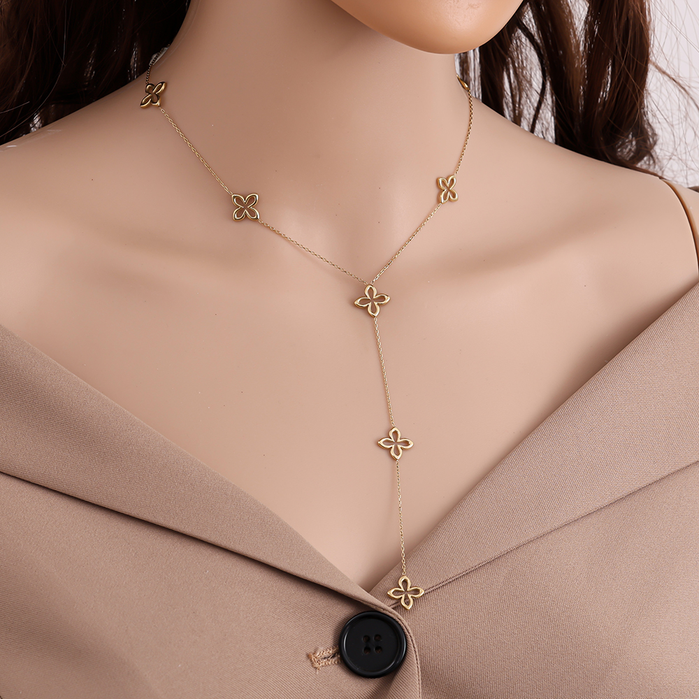 Stainless steel necklace 45cm Classic Lucky Flower With Chain