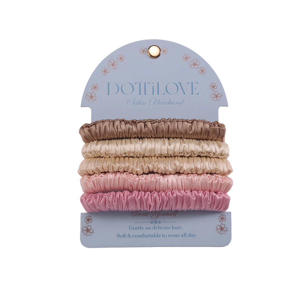 Set of 5 pastel-coloured, fine satin scrunchies  