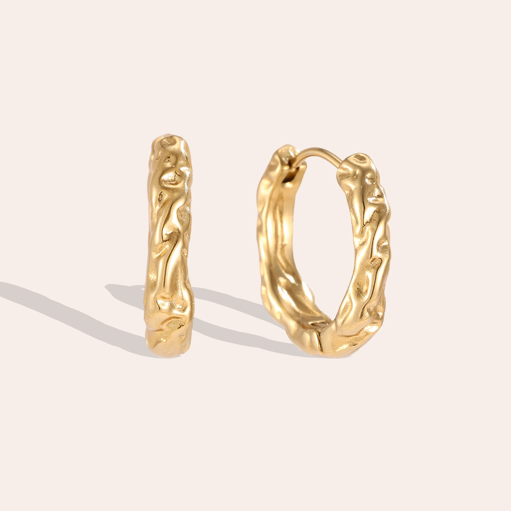 Stainless steel earrings, 20mm, irregular golden hoop earrings  