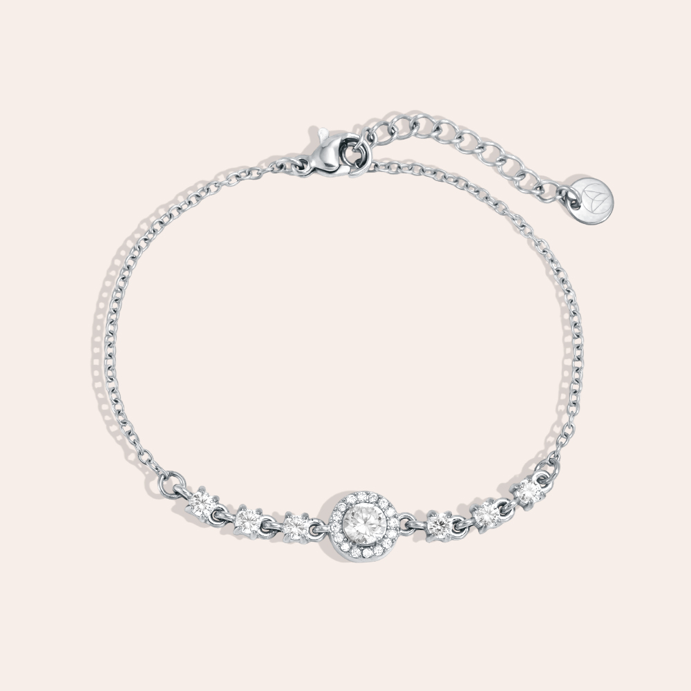 Stainless steel bracelet, 17 cm, with sparkling cubic zirconia