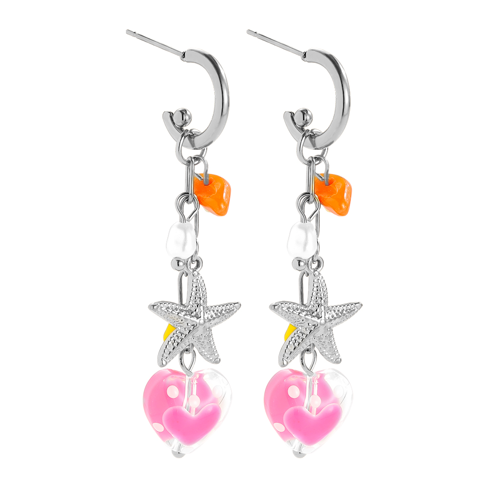 Stainless steel earrings 56*12mm acrylic heart and starfish