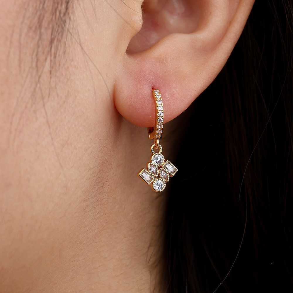 Gold-plated earrings 2.5cm Combined Cubes Diamond