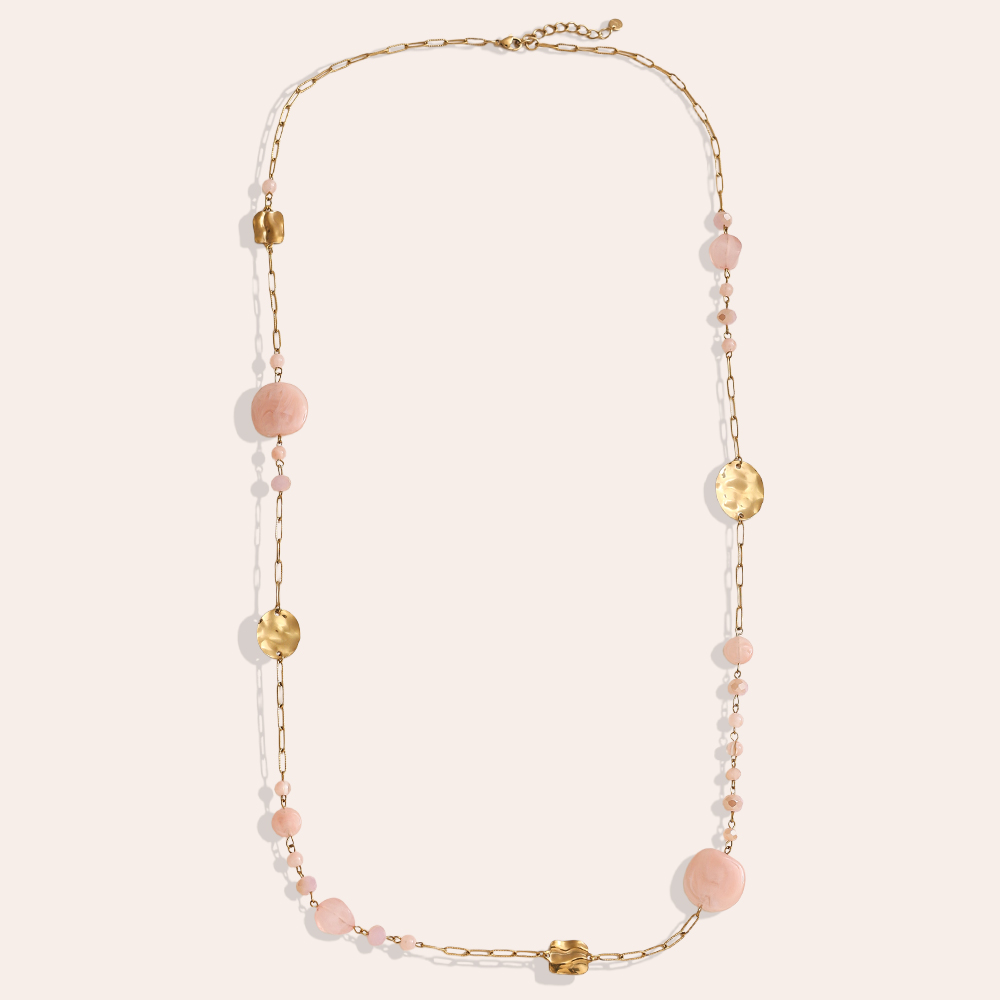 Stainless steel necklace 101cm crystal platelet and gold platelet