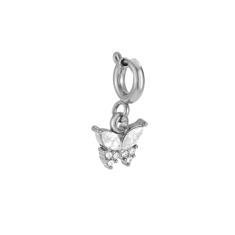 Stainless steel pendant 16mm zirconia butterfly with spring clasp