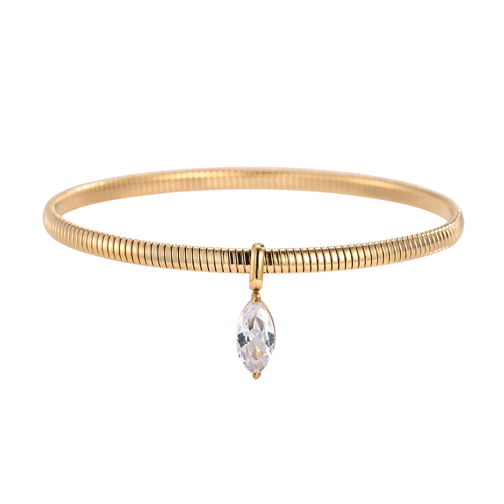 Stainless steel bangle, 6.2 cm, gold-coloured with eye-shaped cubic zirconia