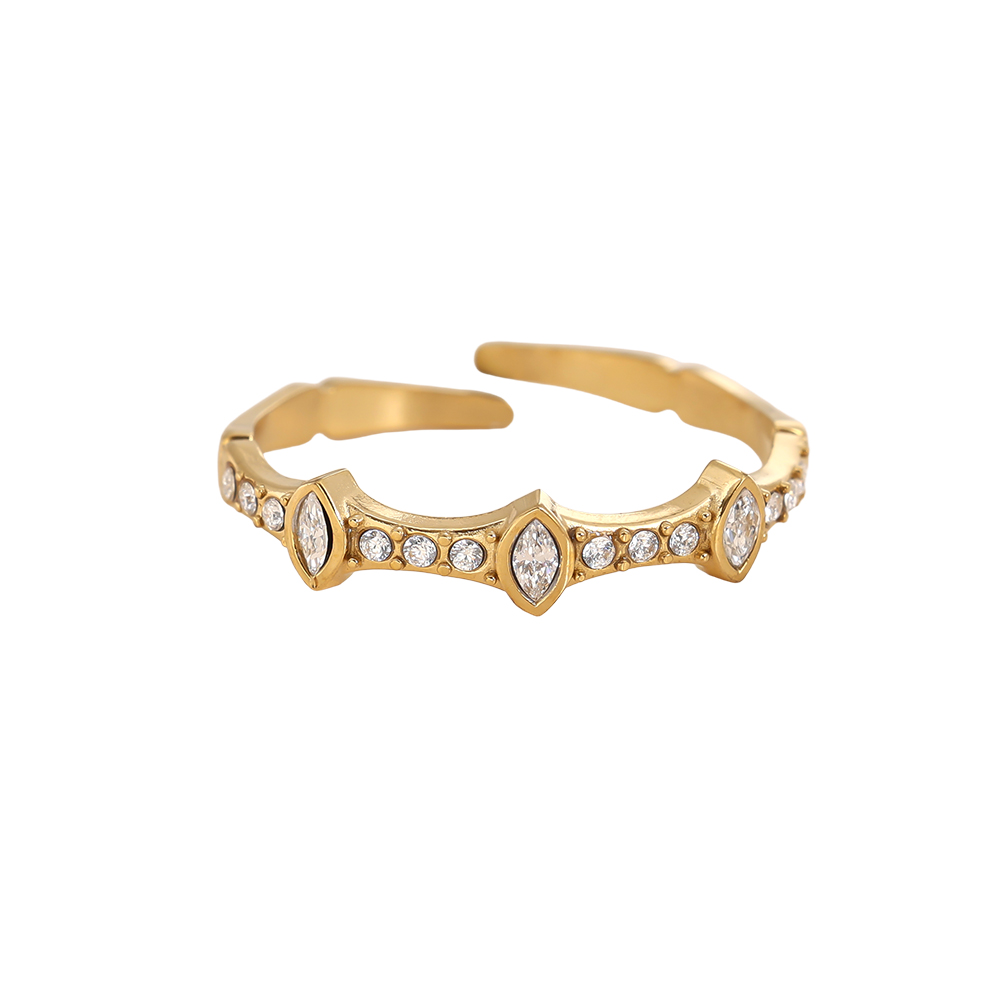 Stainless steel ring, adjustable, with a few cubic zirconia stones