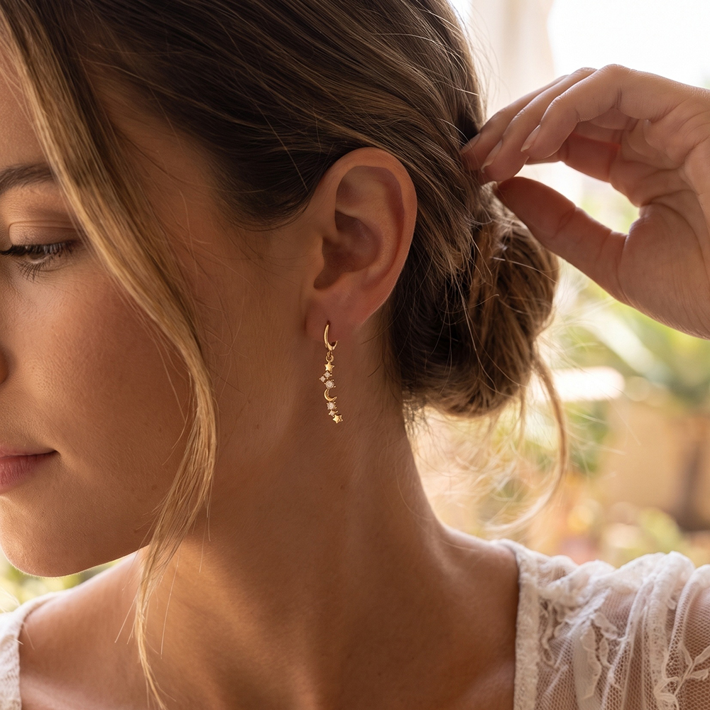 Stainless steel earrings, 35mm stars and moon