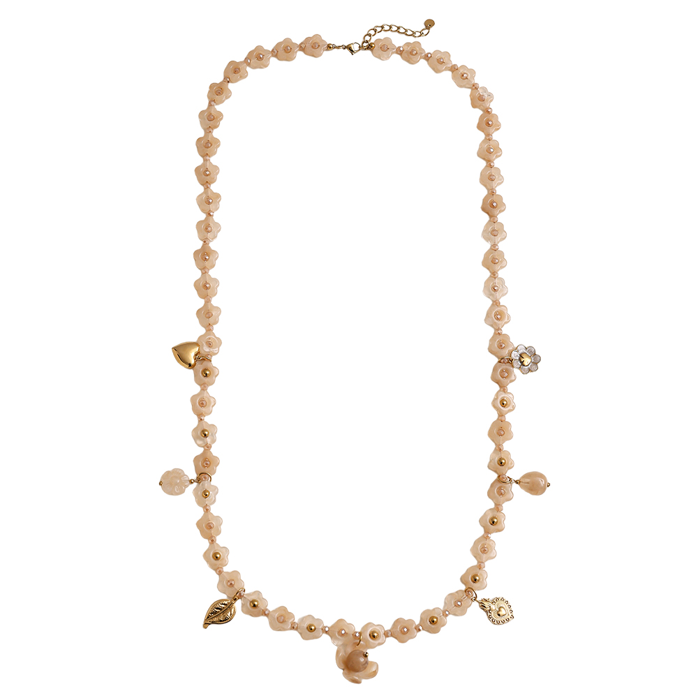 Stainless steel necklace 90cm resin flower necklace with charms