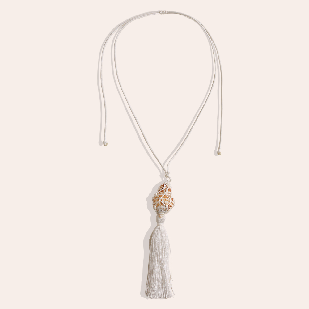 90cm shells in net and tassels polyester cord necklace