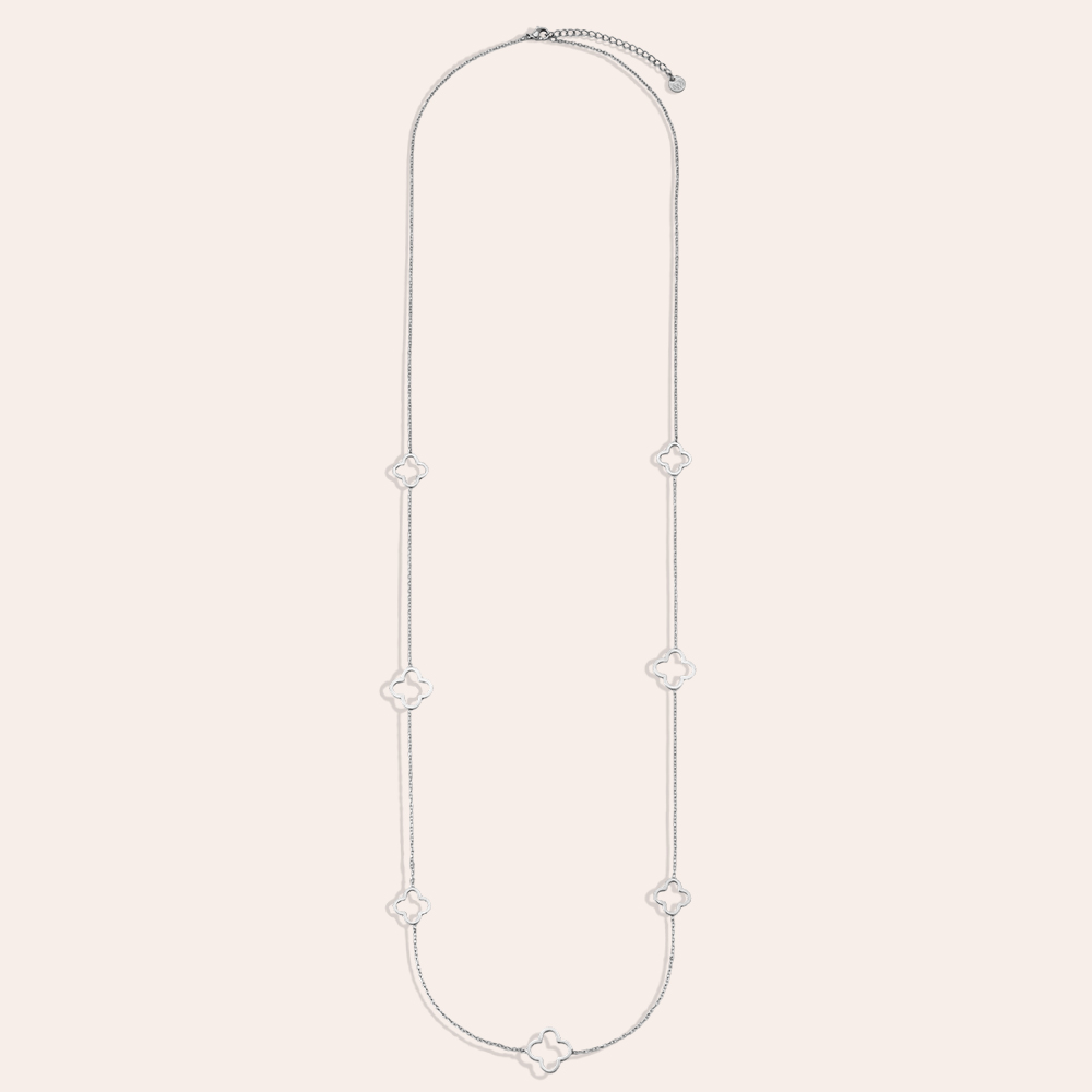 Stainless steel necklace, 80 cm, with a simple four-leaf clover  