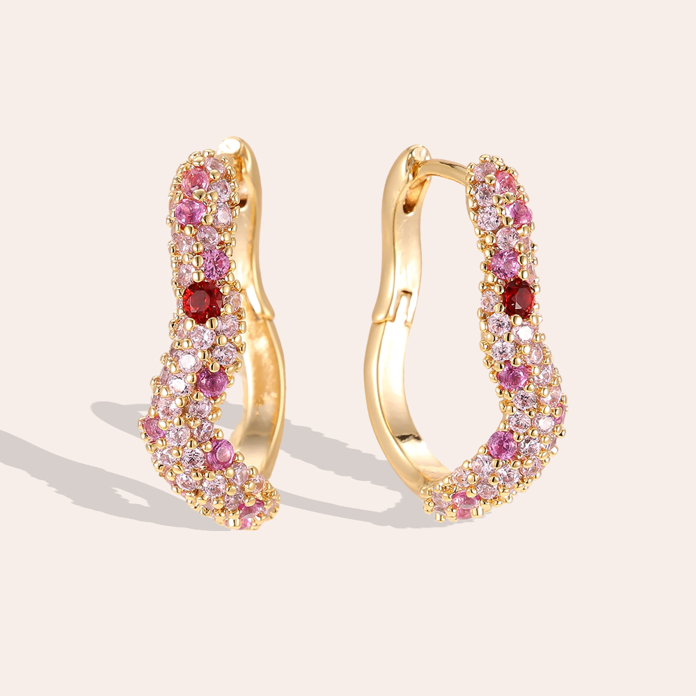 Gold-plated earrings 20mm zirconia soft wave