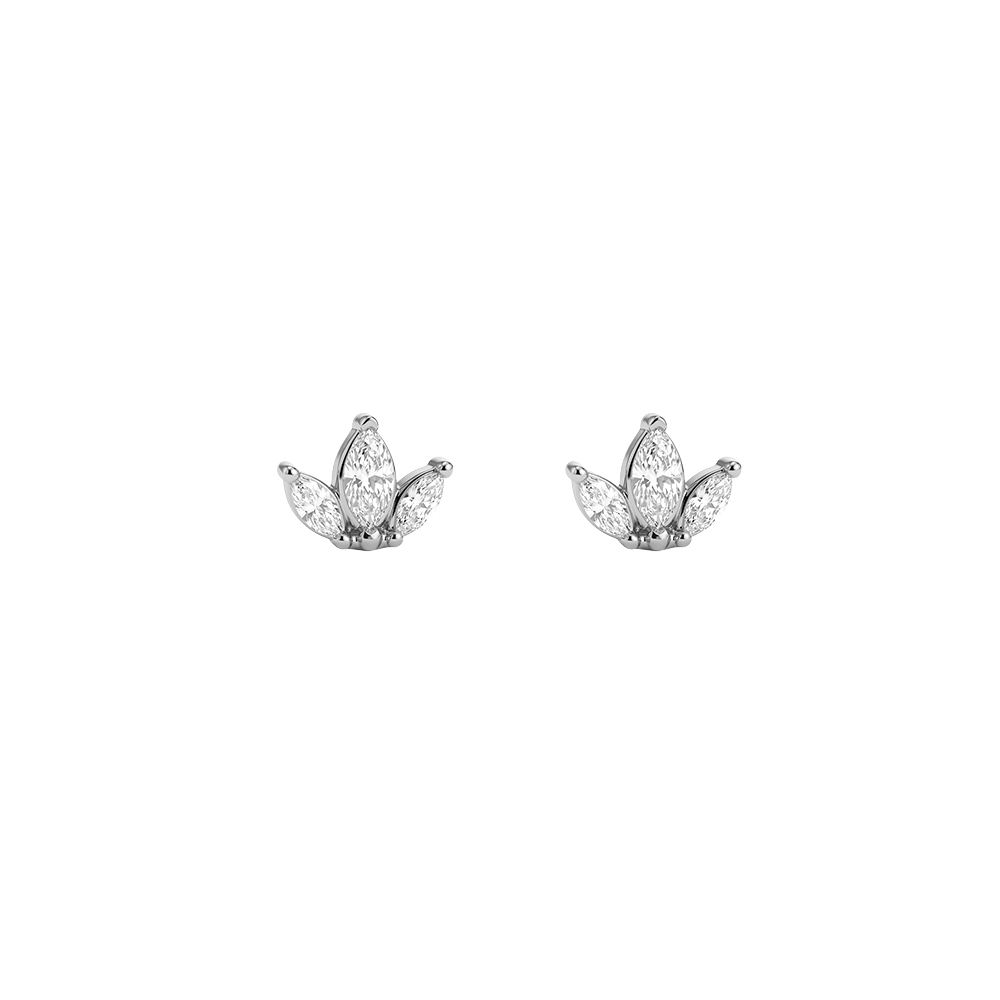 Stainless steel earrings, 5×7 mm, leaf-shaped cubic zirconia   
