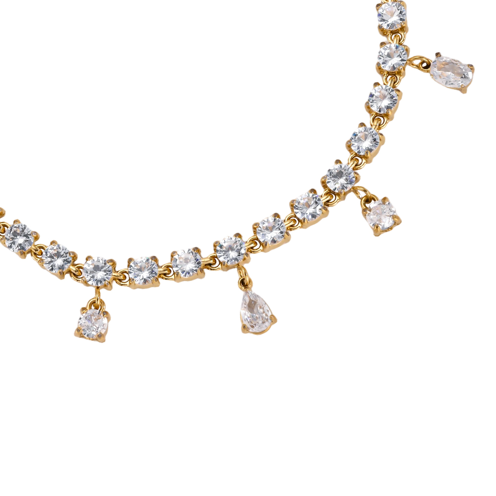 Stainless steel bracelet, adjustable, with lots of sparkling cubic zirconia