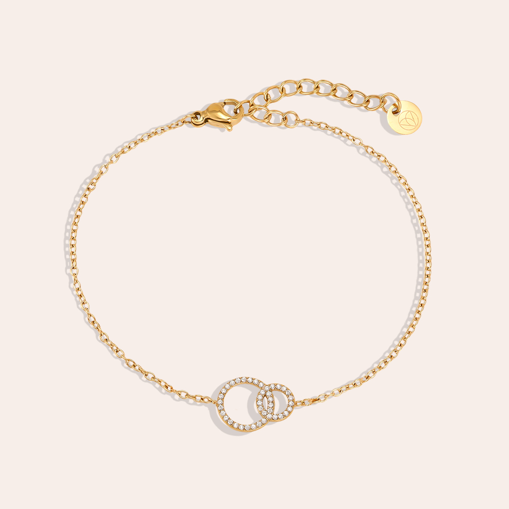 Stainless steel bracelet, 17 cm, with two zirconia rings