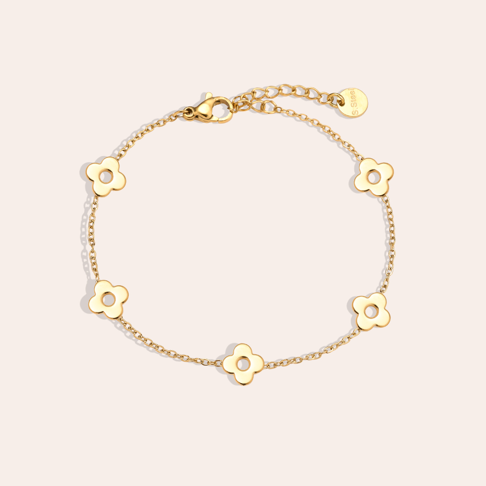 Stainless steel bracelet 17cm five flowers