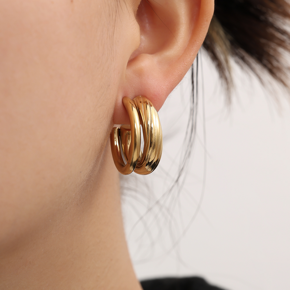 Stainless steel earrings 2cm Two Layer Half Hoop