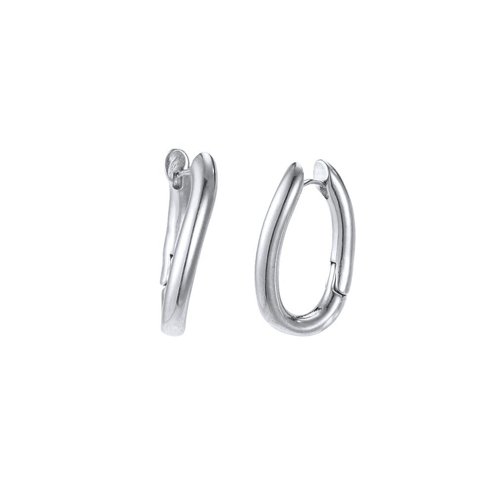 Stainless steel earrings, 23 mm, plain wave hoop earrings