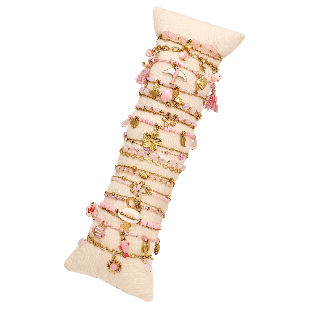 Stainless steel bracelet set 15pcs 17cm Pink Crystal Beads Sealife 
