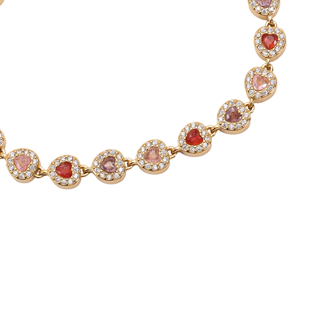 Stainless steel bracelet, 17 cm, in shades of pink with a heart-shaped, sparkling cubic zirconia     