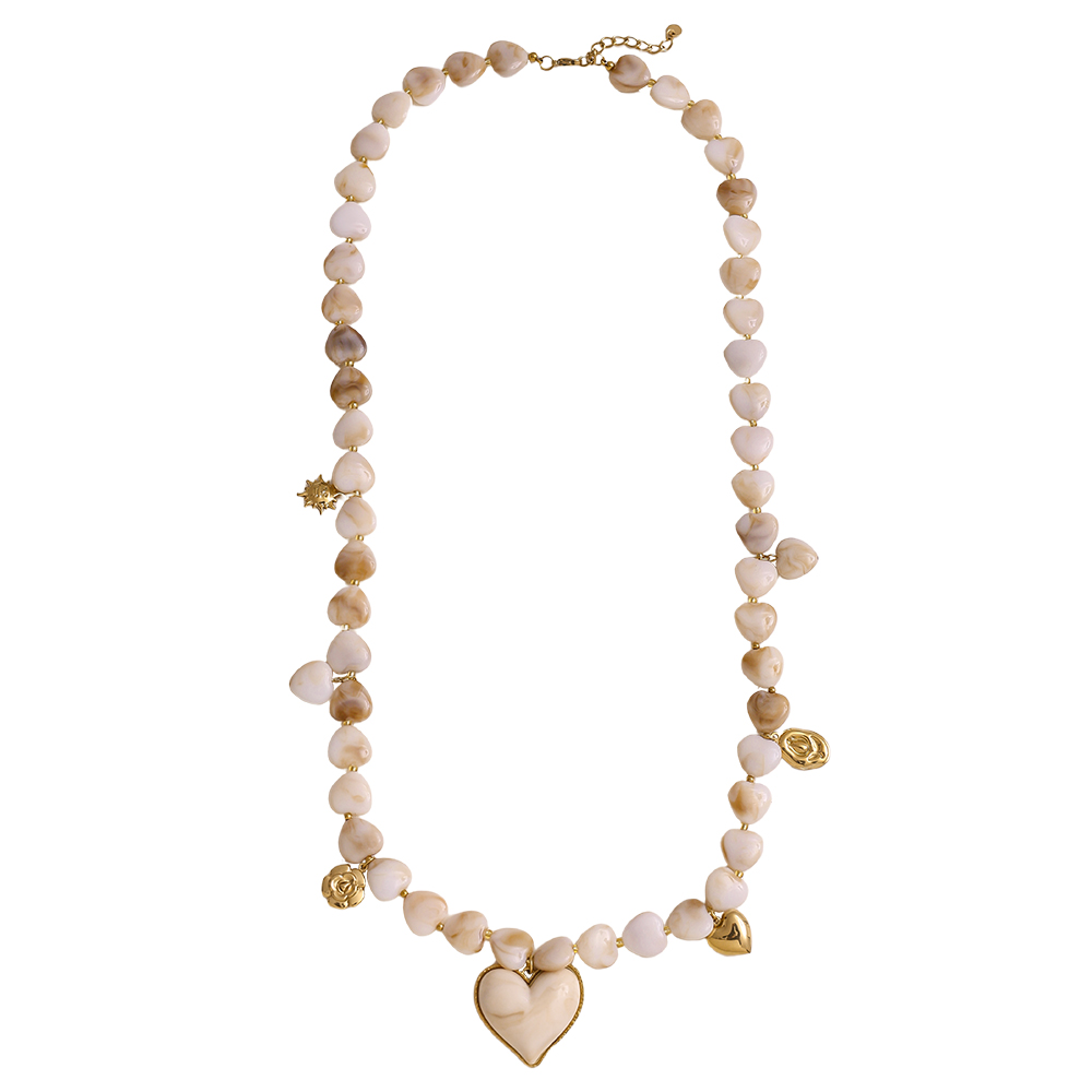 Stainless steel necklace 87cm small resin hearts