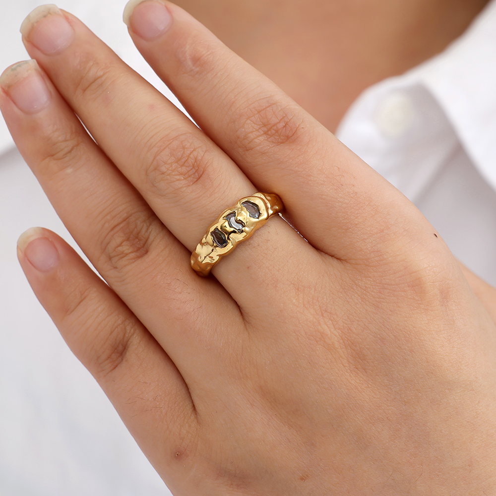 Stainless steel ring Three Diamonds