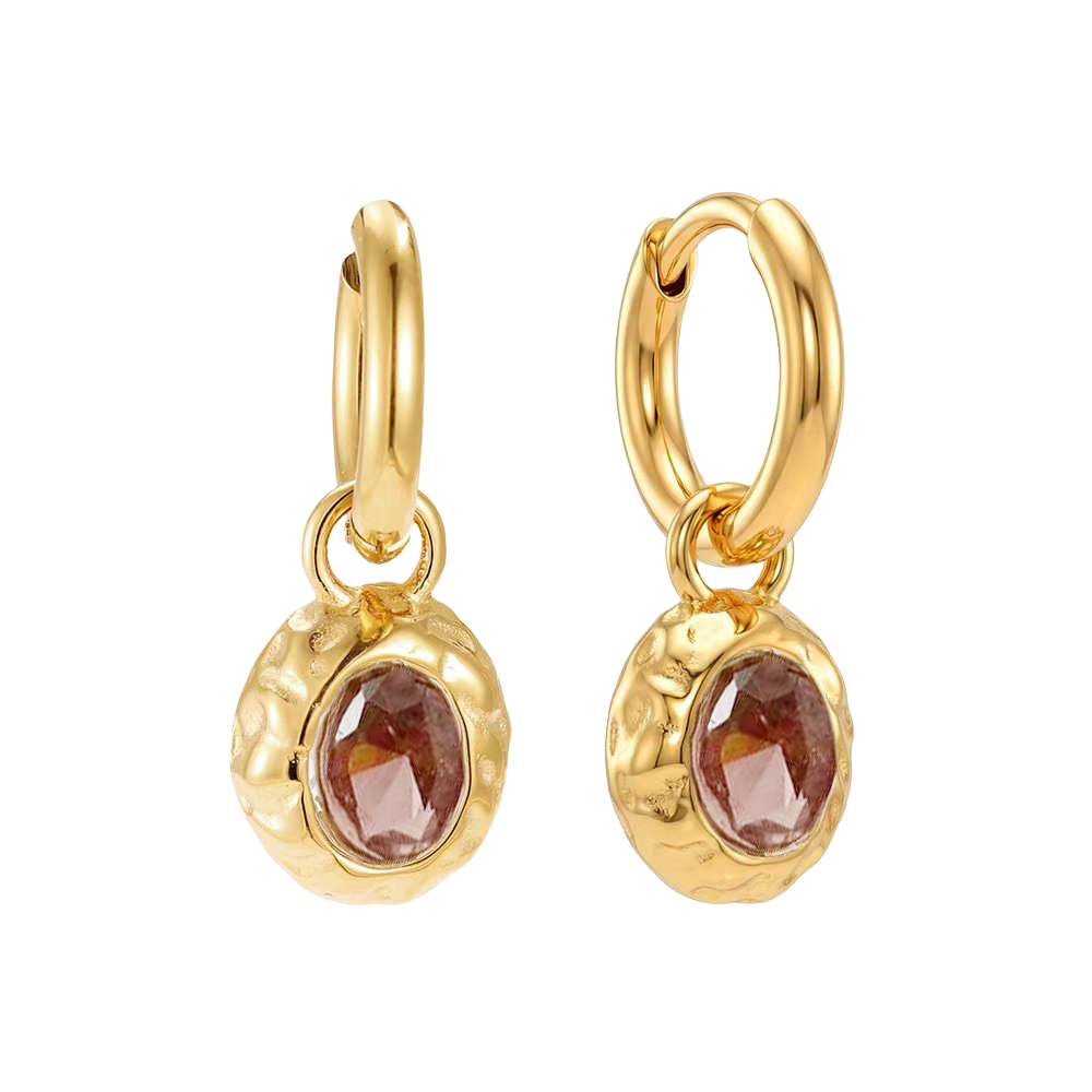 Stainless steel earrings, 28 mm, vintage cubic zirconia