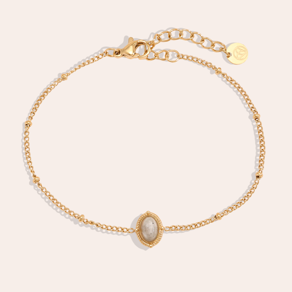 Stainless steel bracelet, 17 cm, with oval natural stones