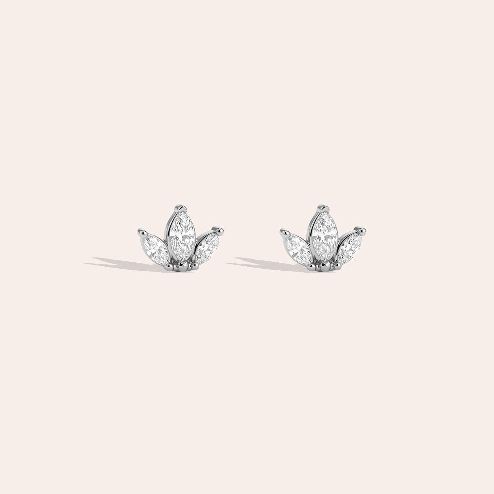 Stainless steel earrings, 5×7 mm, leaf-shaped cubic zirconia   