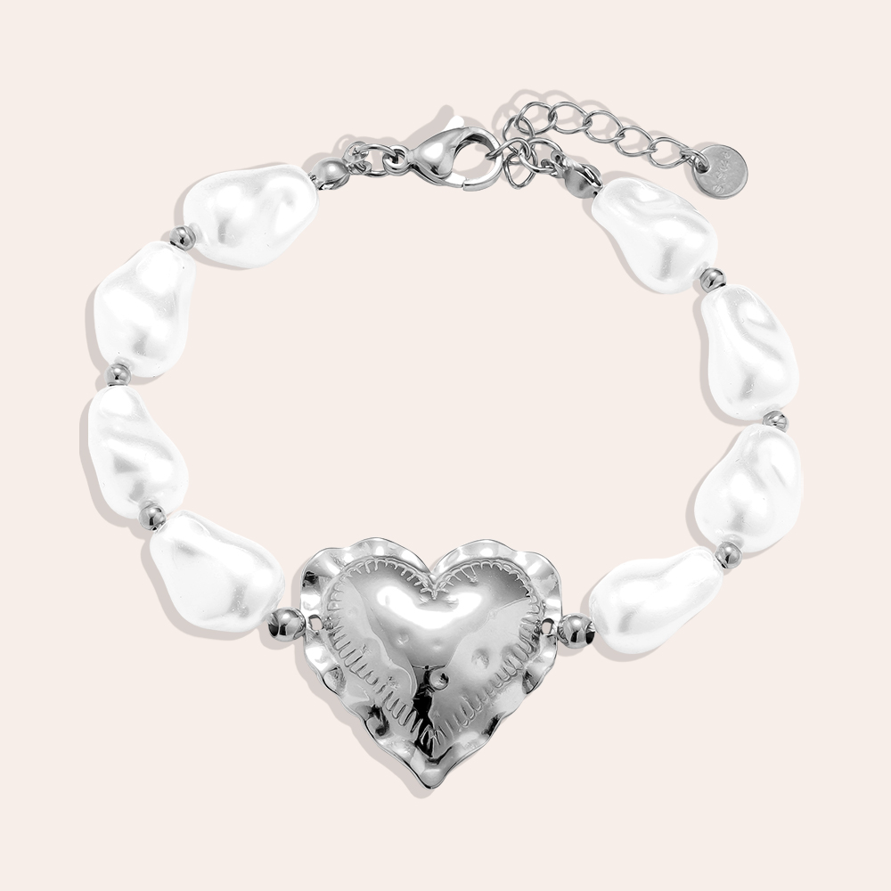 Stainless steel bracelet 18cm Great Heart In Pearl Chain