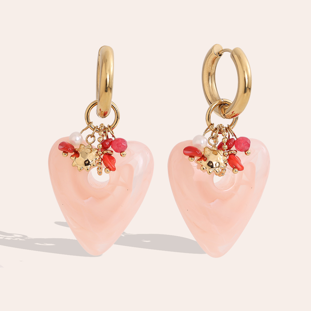 Stainless steel earrings 60*30mm acrylic heart freshwater pearls