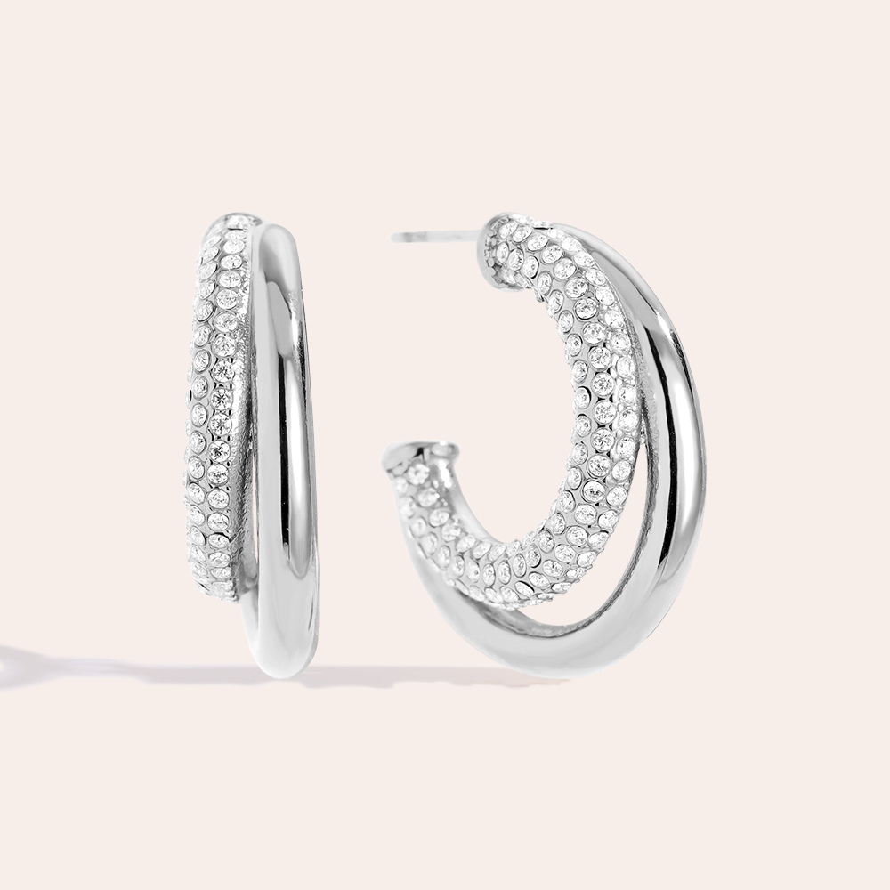 Stainless steel earrings 35mm Fine Diamond Hoop